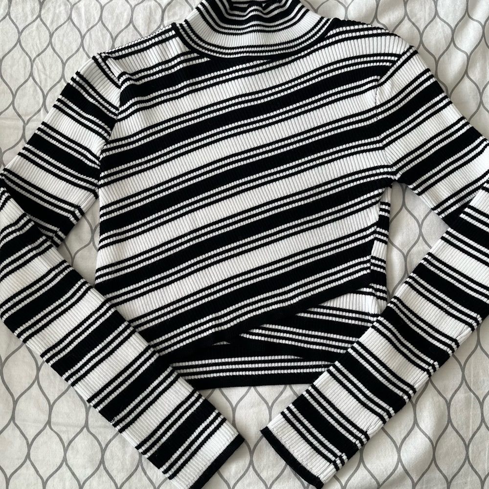 Say What? Black and White Striped Turtleneck Sweater